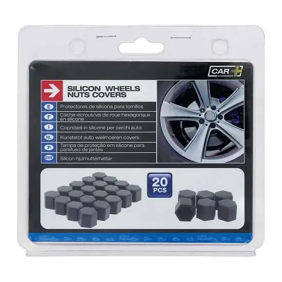 Protection silicone ecrous roue noir 17mm 20pcs - CAR+