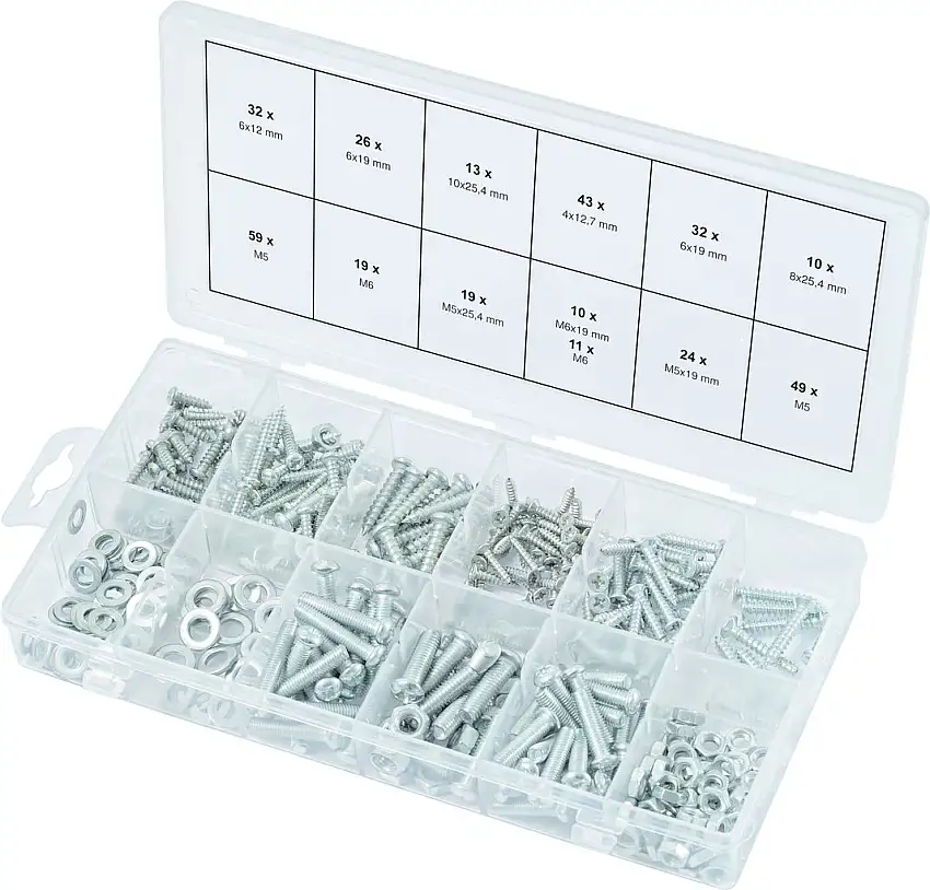 KSTOOLS - Assortiment de vis pour métal et bois, de rondelles et d'écrous, 347 pcs - 970.0500