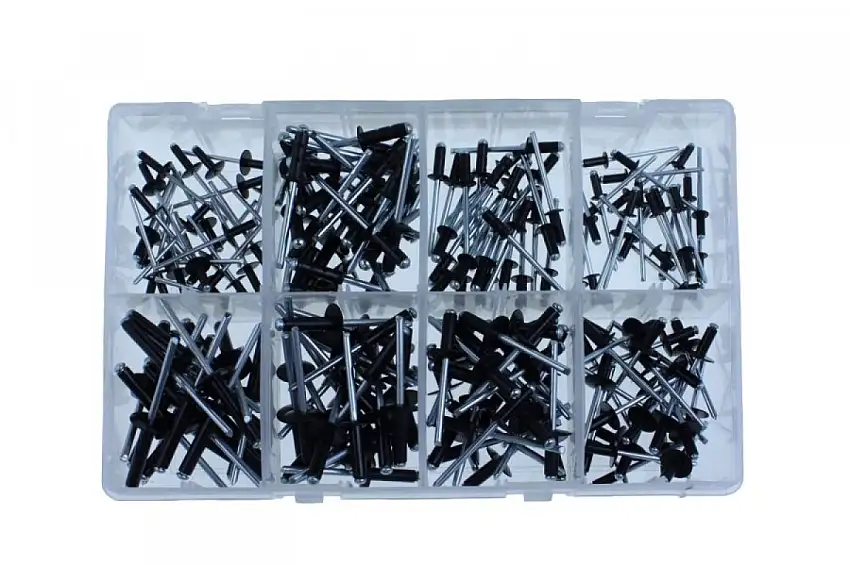 ASSORTIMENT DE RIVETS AVEUGLES NOIRS TêTE STANDARD ET LARGE 200 PIèCES