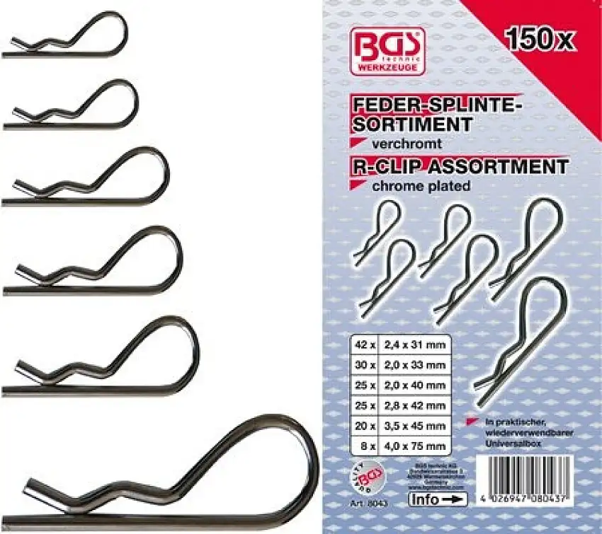 BGS TECHNIC ASSORTIMENT GOUPILLES FENDUES 2-4 MM 150 PIèCES