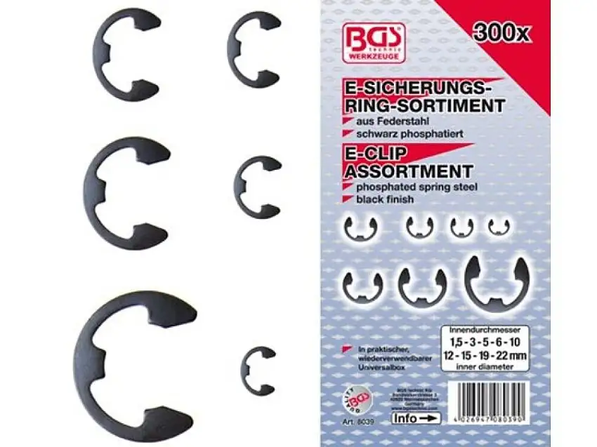 BGS TECHNIC ASSORTIMENT DE CLIPS EN E 1,5-22MM 300 PIèCES