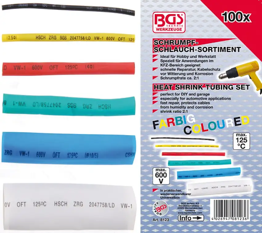 BGS TECHNIC ASSORTIMENT GAINE THERMORéTRACTABLE COLORéE 100 PIèCES