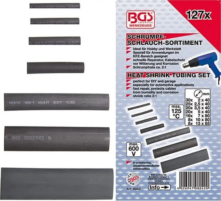 ASSORTIMENT DE GAINES THERMORéTRACTABLES BGS TECHNIC 127 PIèCES