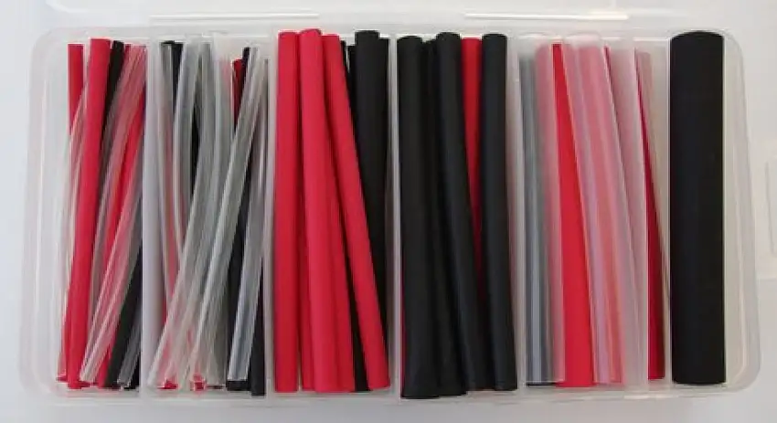 ASSORTIMENT PRO GAINE THERMORéTRACTABLE 3:1 NOIR, ROUGE ET TRANSPARENT 87 PIèCES