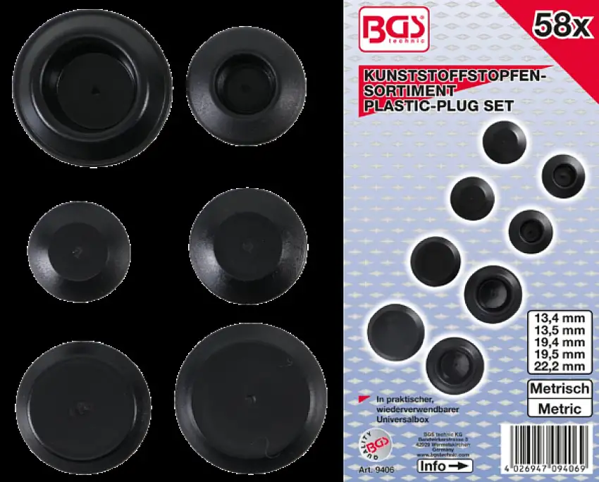 ASSORTIMENT DE BOUCHONS D'ARRêT BGS TECHNIC 58 PIèCES POUR DIVERS TROUS DE PERçAGE