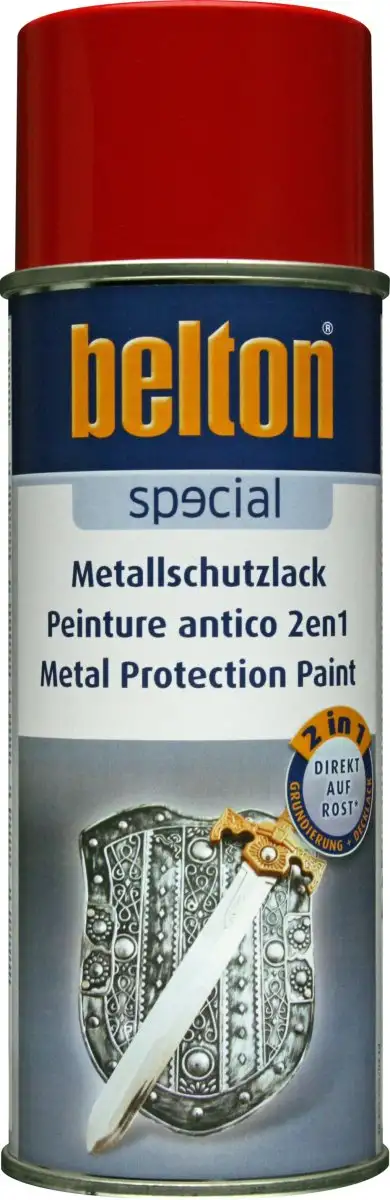 PEINTURE DE PROTECTION MéTAL BELTON 2-EN-1 ROUGE BRILLANT AéROSOL 400ML