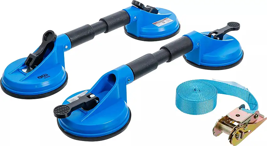 BGS TECHNIC 7997 - ENSEMBLE DE PORTE-VITRES, ENSEMBLE DE VENTOUSES AVEC SANGLE, 60KG, 3 PIèCES