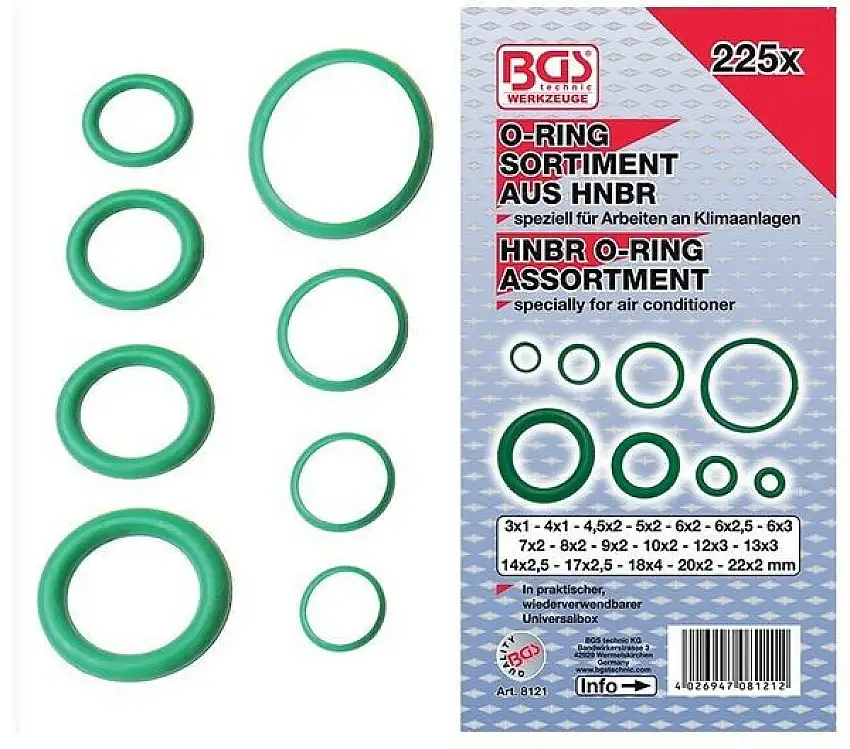 BGS TECHNIC ASSORTIMENT DE JOINTS TORIQUES HNBR POUR CLIMATISATION 225 PIèCES