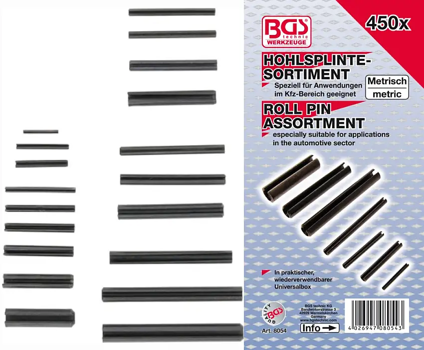 BGS TECHNIC ASSORTIMENT DE GOUPILLES éLASTIQUES 450 PIèCES