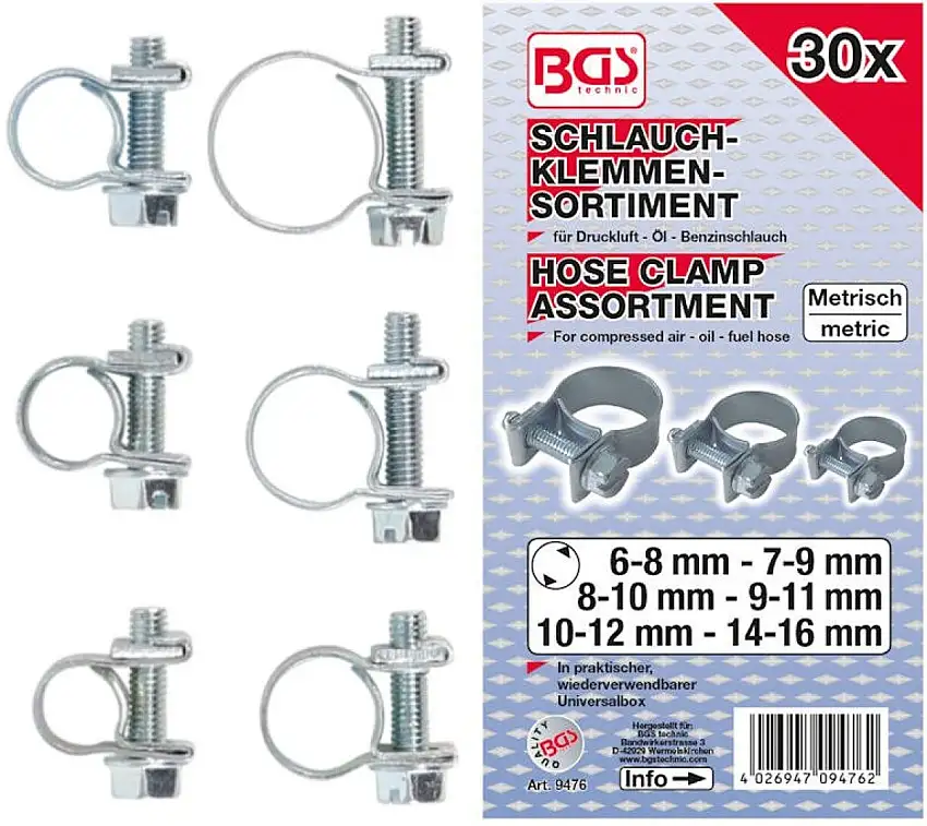 BGS TECHNIC ASSORTIMENT COLLIERS DE SERRAGE Ø6-16MM 30 PIèCES