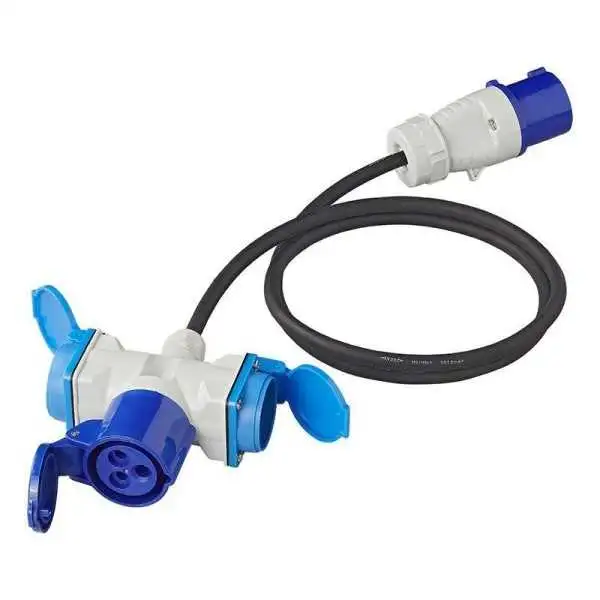 Câble adaptateur 150cm 3x2,5mm² fiche CEE vers prise 2xSchuko et 1xCEE