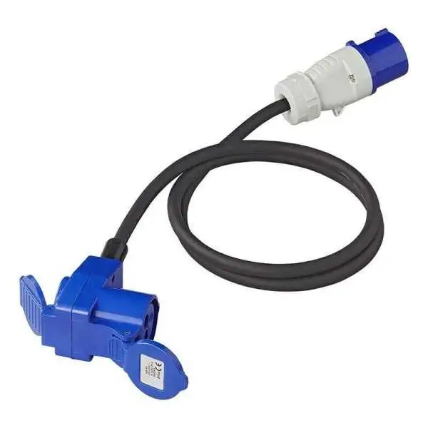 Câble adaptateur 150cm 3x2,5mm² fiche CEE vers prise coudée CEE et prise Schuko
