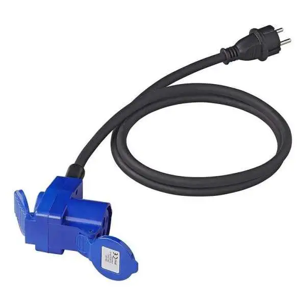 Câble adaptateur 150cm 3x2,5mm² fiche Schuko vers prise coudée CEE et prise Schuko