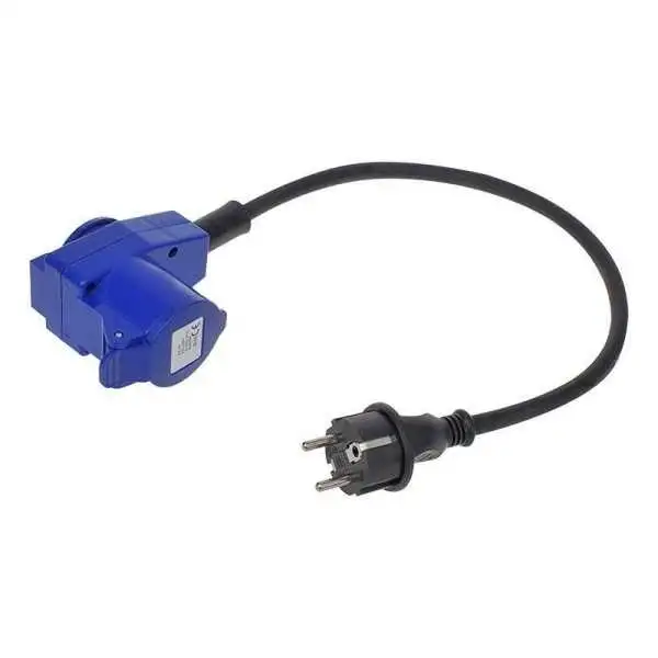Câble adaptateur 40cm fiche Schuko vers prise coudée CEE et prise Schuko