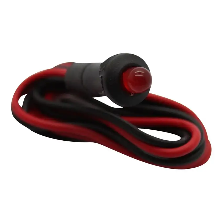 VOYANT DE CONTRôLE ROUGE 12V AVEC FIL ET BOîTIER CHROMé