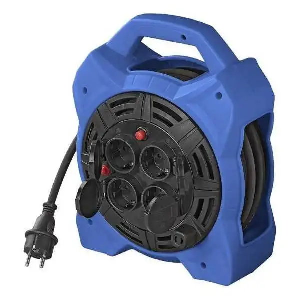 Enrouleur électrique Schuko quadruple prise 15M 3x1,5mm² avec éclairage LED