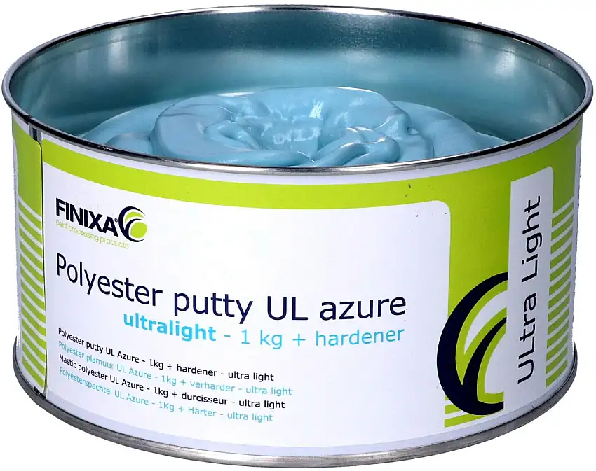 FINIXA MASTIC POLYESTER BLEU AZUR ULTRA LéGER 1KG AVEC DURCISSEUR
