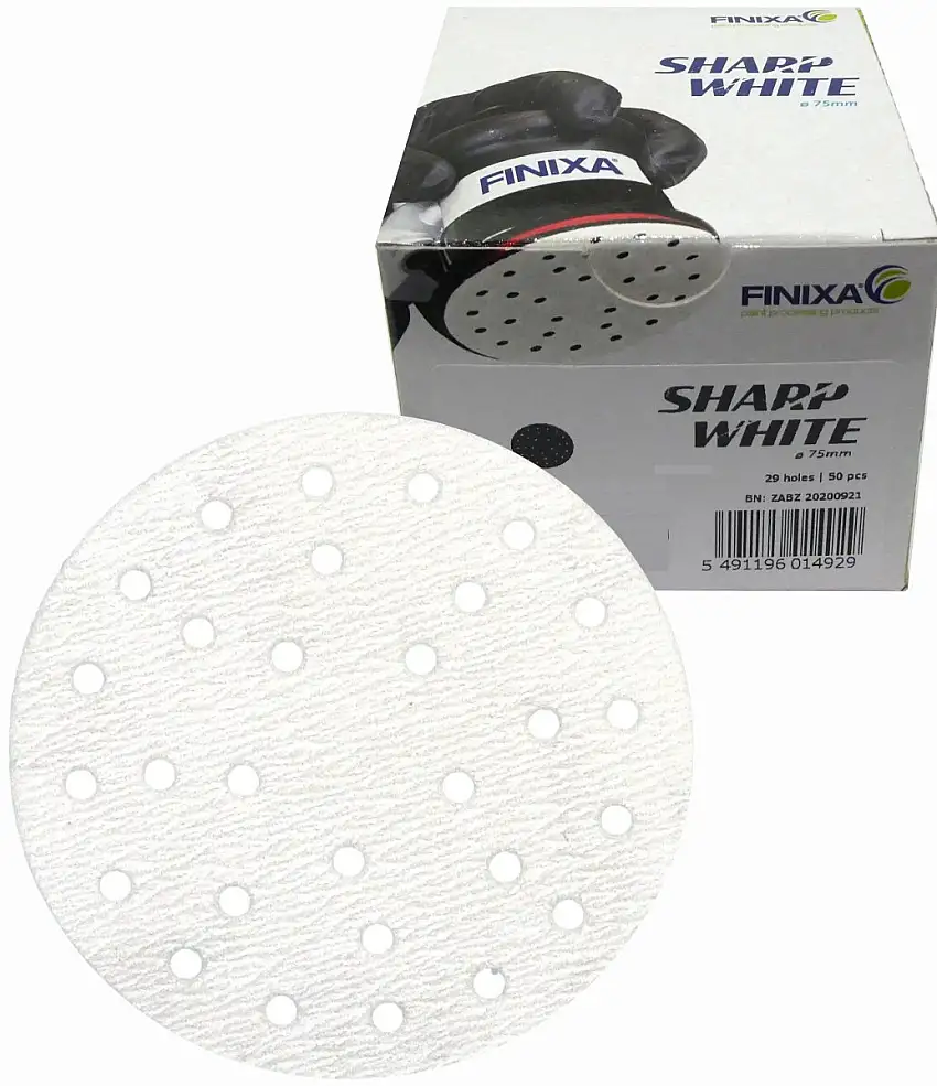 DISQUES ABRASIFS FINIXA SHARP WHITE MULTIHOLE Ø75MM P320 50 PIèCES