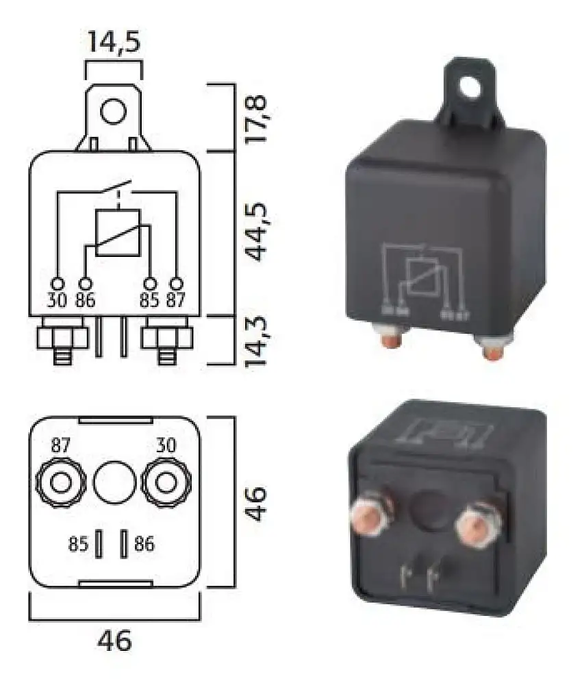 RELAIS HAUTE PUISSANCE 12V 70A AVEC DIODE