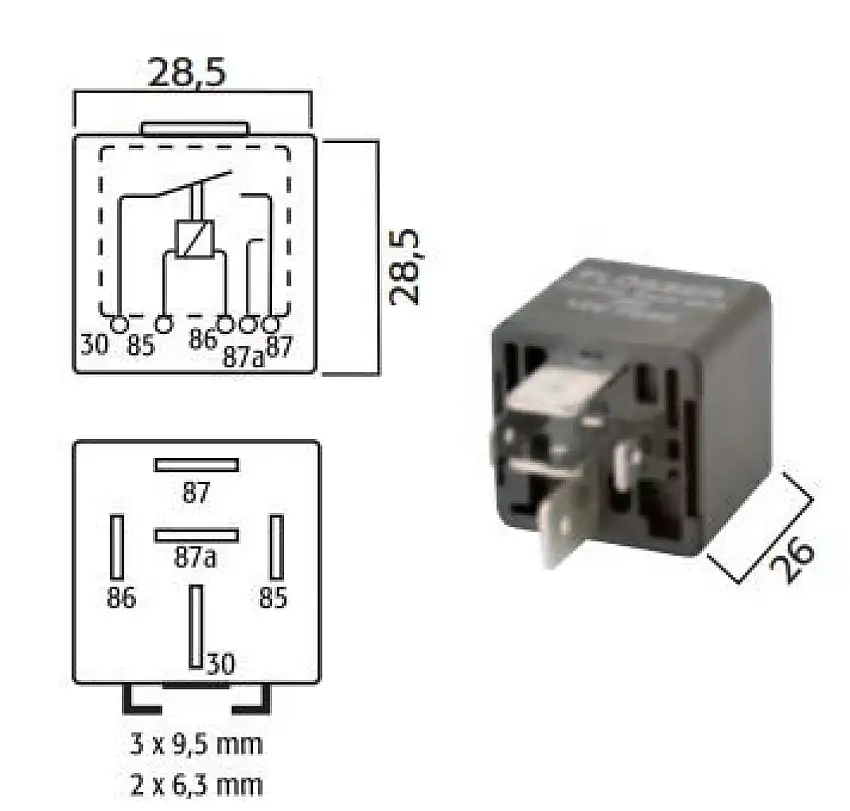 RELAIS DE PUISSANCE 24V 40/30A AVEC FIXATION MéTALLIQUE