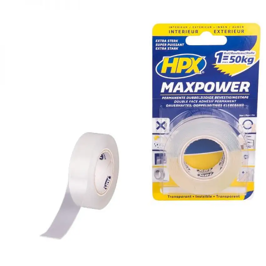 HPX MAXPOWER RUBAN ADHéSIF DOUBLE FACE TRANSPARENT 19MM X 2M à FORTE ADHéRENCE