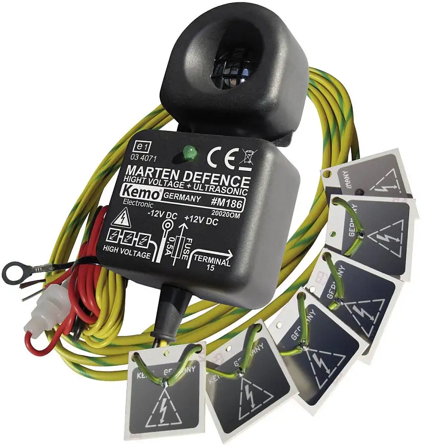 KEMO M186 RéPULSIF à MARTRES POUR VOITURES AVEC ULTRASONS ET PLAQUES éLECTRIQUES