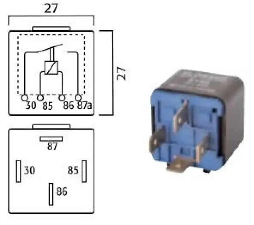RELAIS DE CONTACT MINI 12V 30A 4 BROCHES AVEC FIXATION MéTALLIQUE