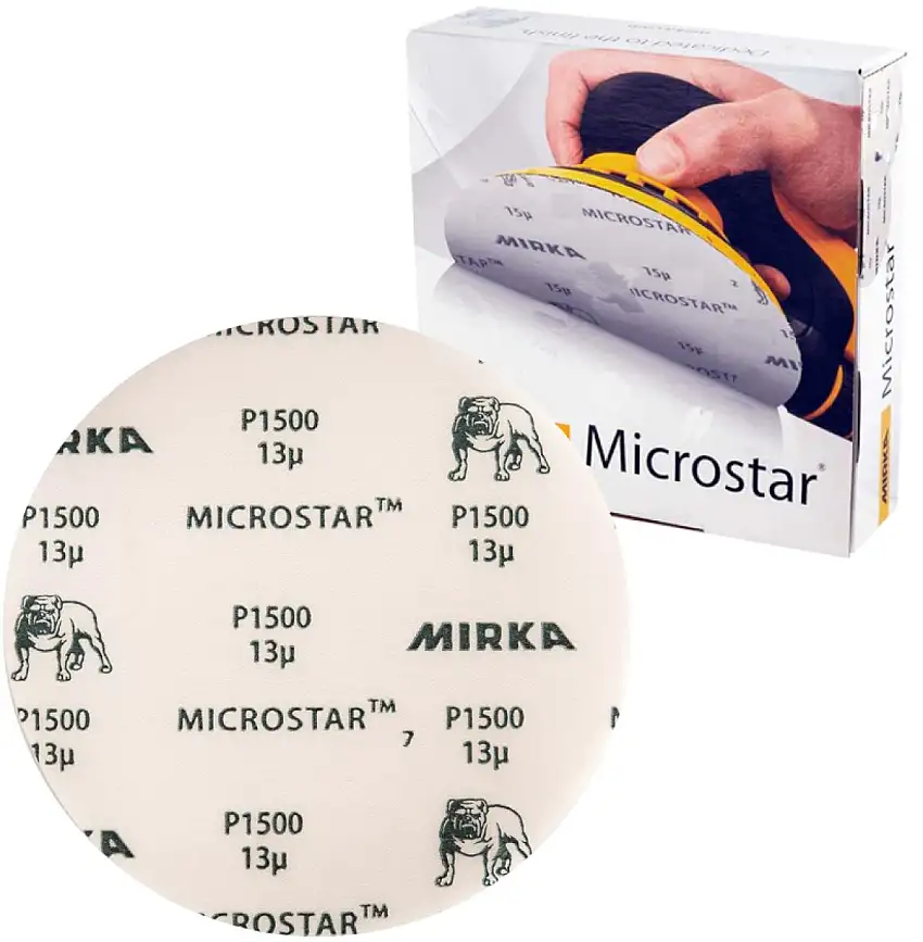 DISQUE ABRASIF MIRKA MICROSTAR Ø150 MM VELCRO 15 TROUS, P1500 (50 PIèCES)