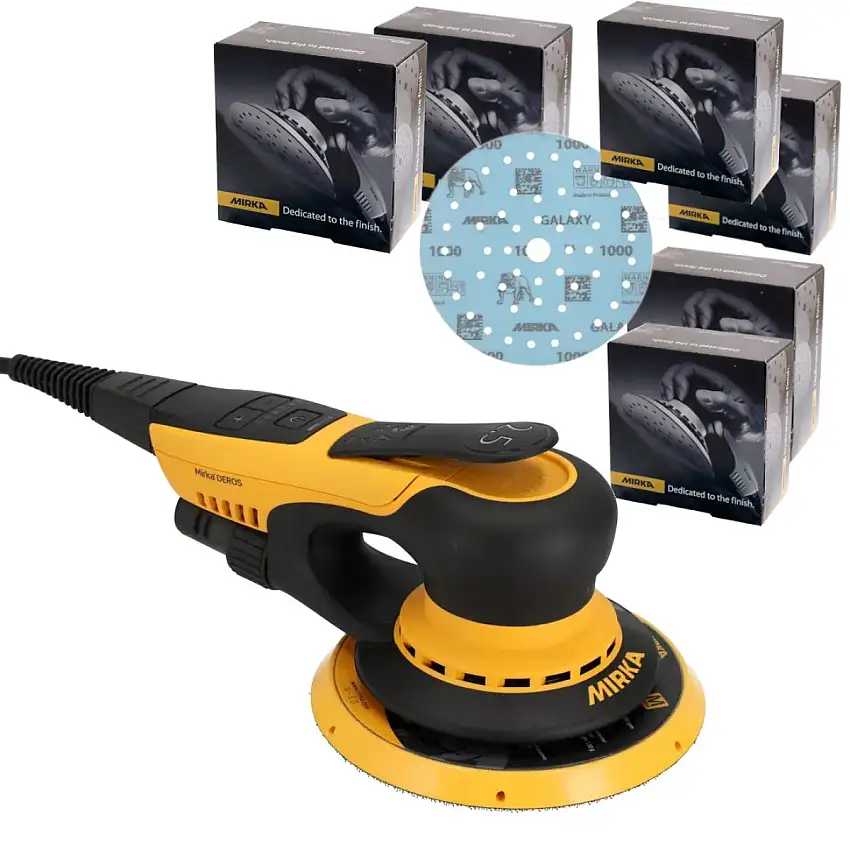 MIRKA DEROS II 625CV 150MM ORBITE 2,5MM PONCEUSE EXCENTRIQUE AVEC 6 BOîTES DE PAPIER ABRASIF