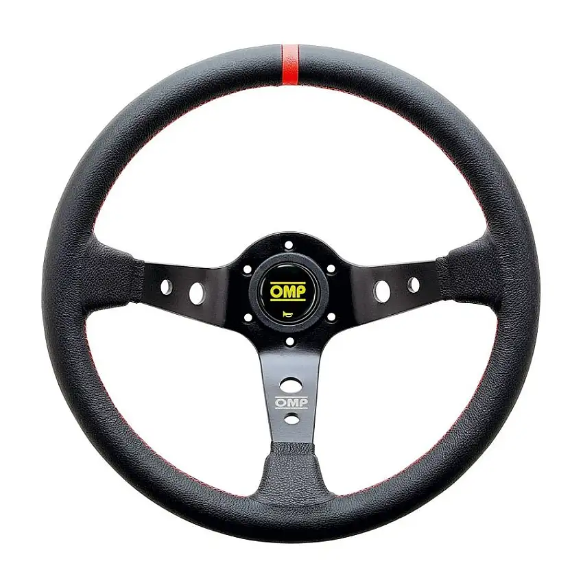 Volant OMP Corsica D350 en cuir noir et rouge