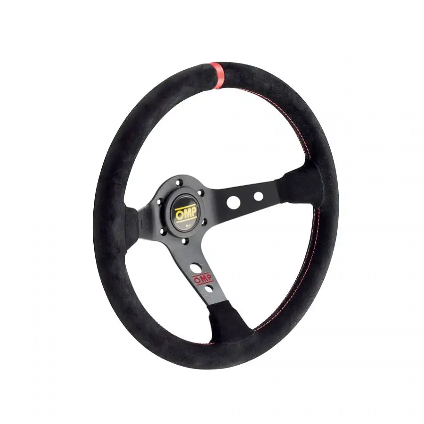 Volant OMP Corsica peau retournée noir/rouge