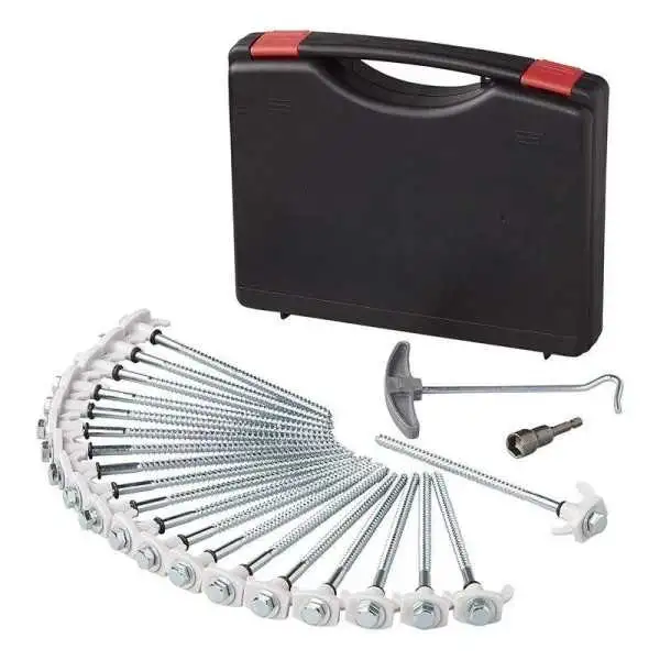 Piquets de tente vissable jeu de 20 pcs 20cm en métal avec crochet plastique et adapteur dans coffret