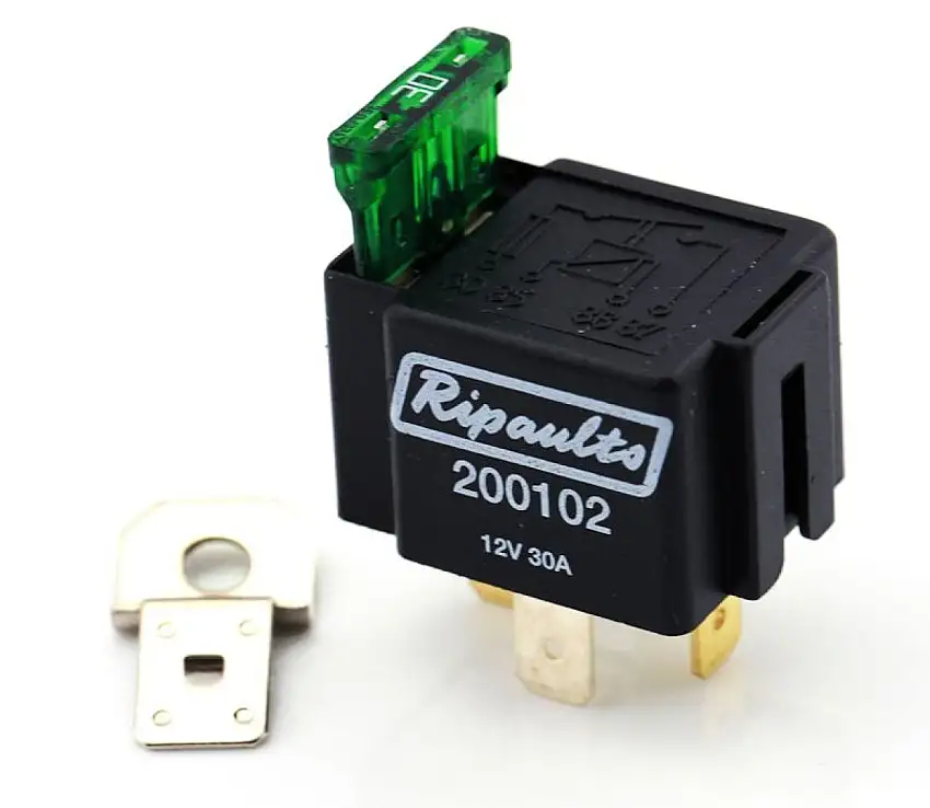RELAIS RIPCA 12V AVEC FUSIBLE 30A, 4 BROCHES
