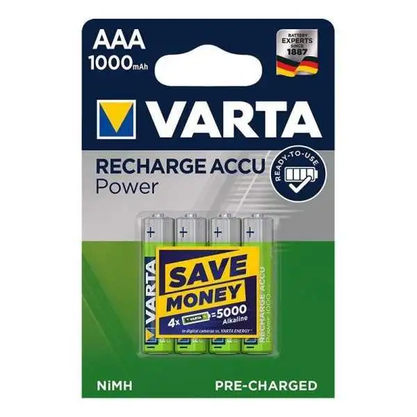 Varta Recharge Accu Power piles AAA 1000 mAh Ready To Use 4 pièces dans blister