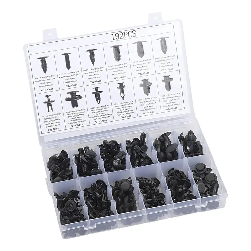 ASSORTIMENT DE CLIPS DE GARNITURE XPTOOLS 192 PIèCES POUR DIFFéRENTES MARQUES DE VOITURES
